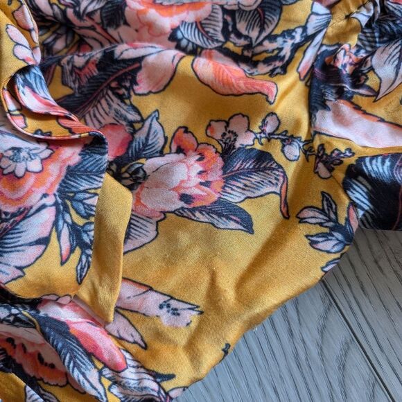 Anthropologie Ranna Gill Ruched Floral Minu Ruffle Yellow Puff Sleeve Size M - Picture 6 of 11